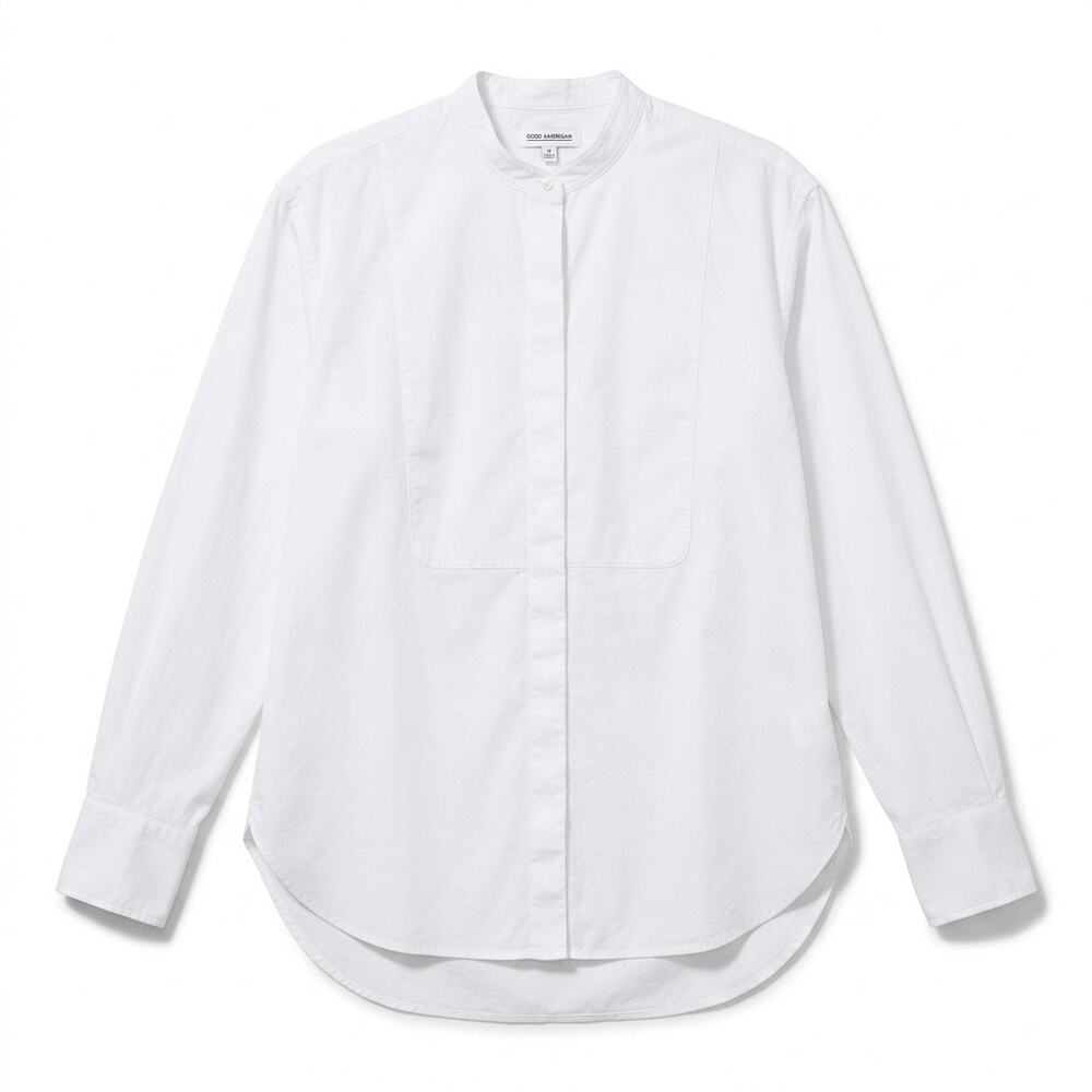 Good American Bib Front Mandarin Collar Dress Shirt White Cotton Work Womens 4
